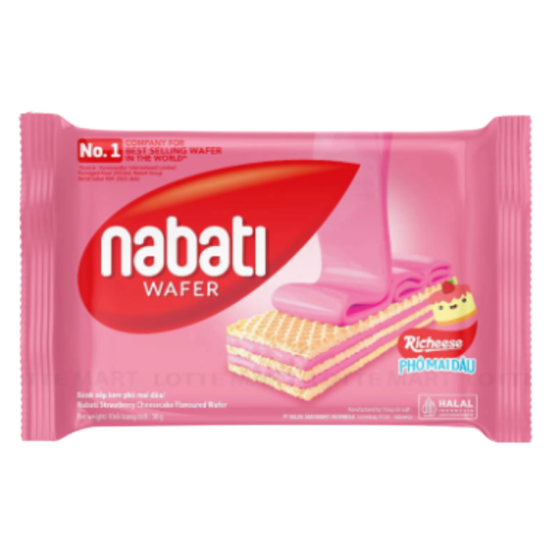 L-나바티 크림치즈 딸기 웨이퍼 비스킷 50g 팩 (Bánh Xốp Nabati Kem Phô Mai Dâu Gói 50G)