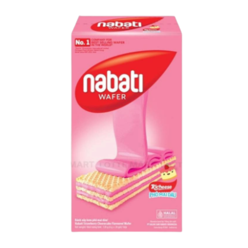 L-나바티 크림치즈 딸기 웨이퍼 비스킷, 120g 상자 (Bánh Xốp Nabati Kem Phô Mai Dâu Hộp 120G)