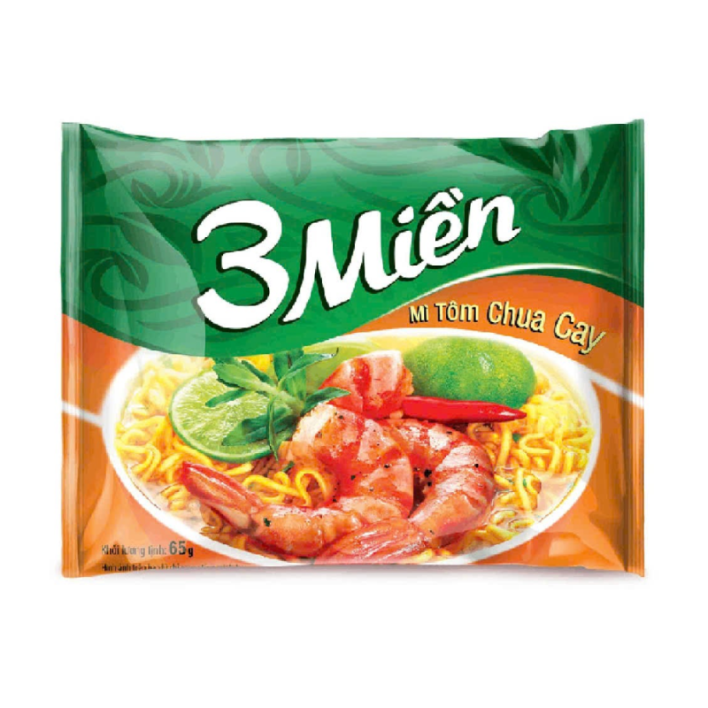 A-미엔 리바 매운맛과 신맛 인스턴트 라면 3개 65g(Mì tôm chua cay 3 Miền Reeva 65g)