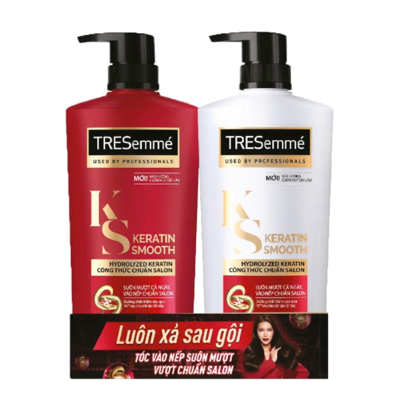 A-트레세메 케라틴 스무스 샴푸 + 컨디셔너 콤보 480g(Combo dầu gội + dầu xả TRESemmé keratin Smooth 480g)