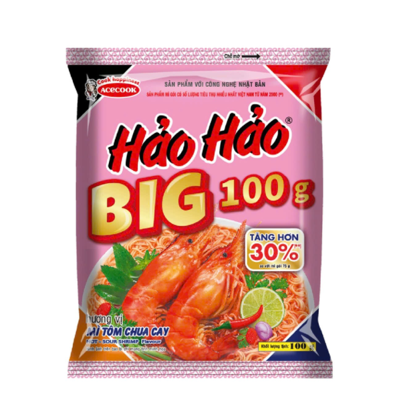 A-하오하오 빅 매운새우면 100g 팩(Mì Hảo Hảo Big tôm chua cay gói 100g)