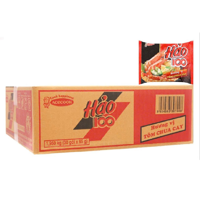 A-하오 100 매운새우면 65g 30개입 박스(Thùng 30 mì Hảo 100 tôm chua cay 65g)