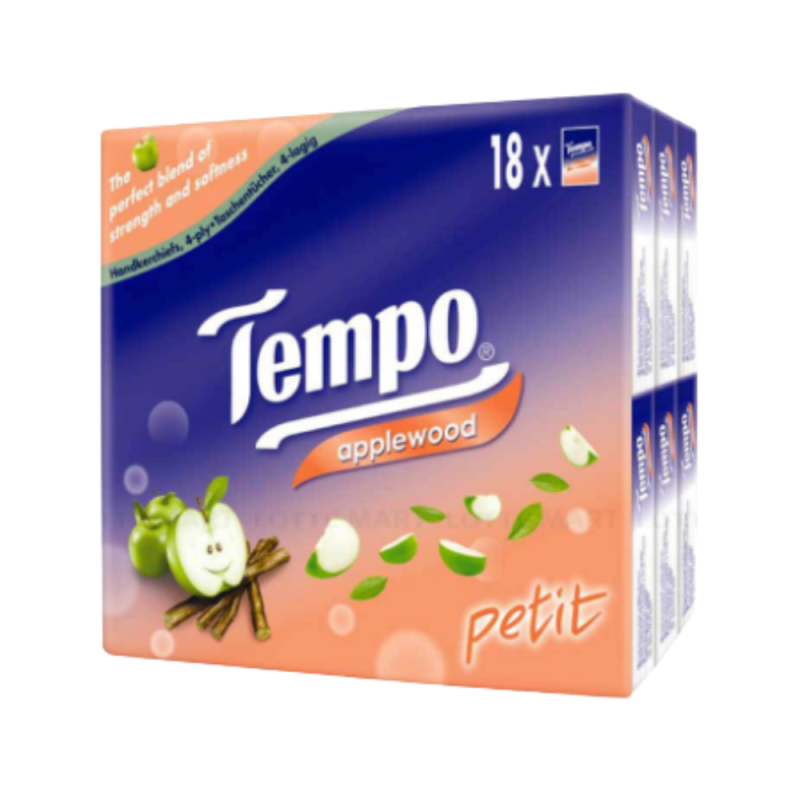 L-템포 쁘띠 포켓 티슈 18개입 4겹 우디 & 애플 향(Lốc 18 Gói Khăn Giấy Bỏ Túi Tempo Petit 4 Lớp Hương Gỗ Và Táo)