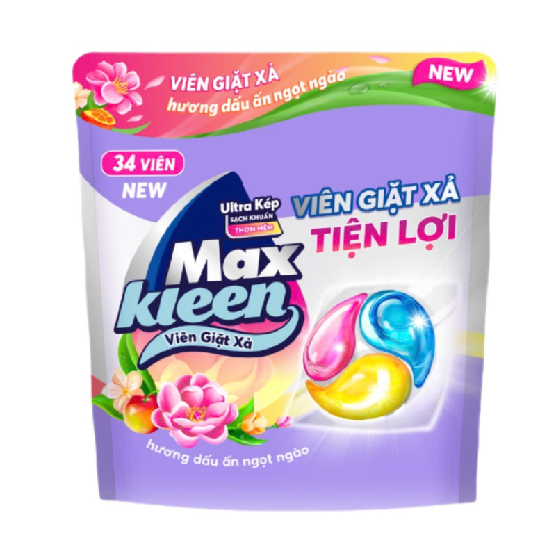 A-MaxKleen 세탁 세제 정제 달콤한 향기 34정 팩 (Viên giặt xả MaxKleen hương dấu ấn ngọt ngào túi 34 viên)