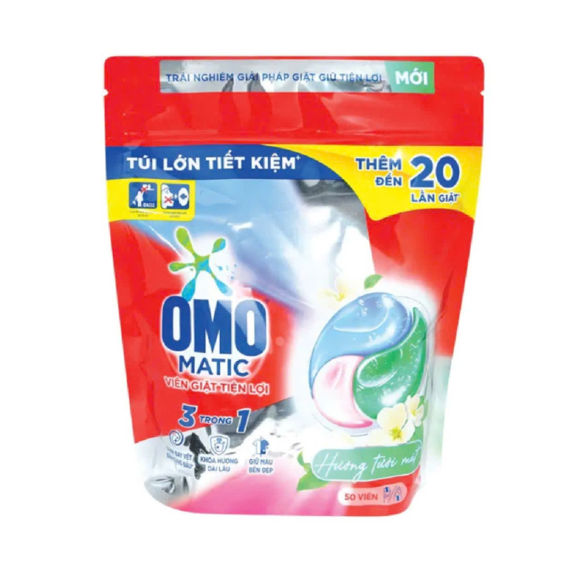 A-OMO 3in1 세탁세제 50정, 상쾌한 향, 525g (Túi 50 viên giặt OMO 3in1 hương tươi mát 525g)