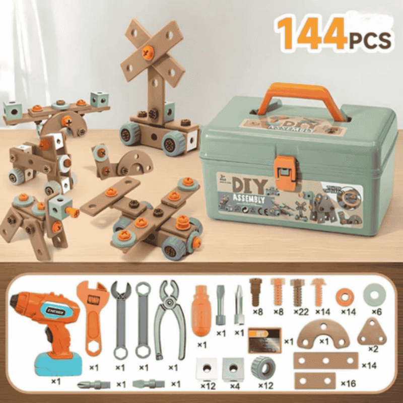 K-대형 엔지니어 장난감 세트: 조립 나사, 자동 전동 드릴 (녹색 엔지니어 박스) ( Đồ chơi kỹ sư cỡ lớn ốc vít lắp ráp, khoan tay chạy tự động (Hộp kĩ sư xanh))