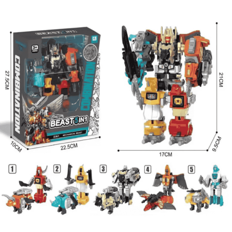 K-5가지 동물로 변신하는 로봇 세트로, 여러 로봇을 합체시켜 더 큰 로봇을 만들 수 있습니다 (Robot biến hình 5in1, bộ 5 robot biến hình thành động vật, ghép lại được robot to)
