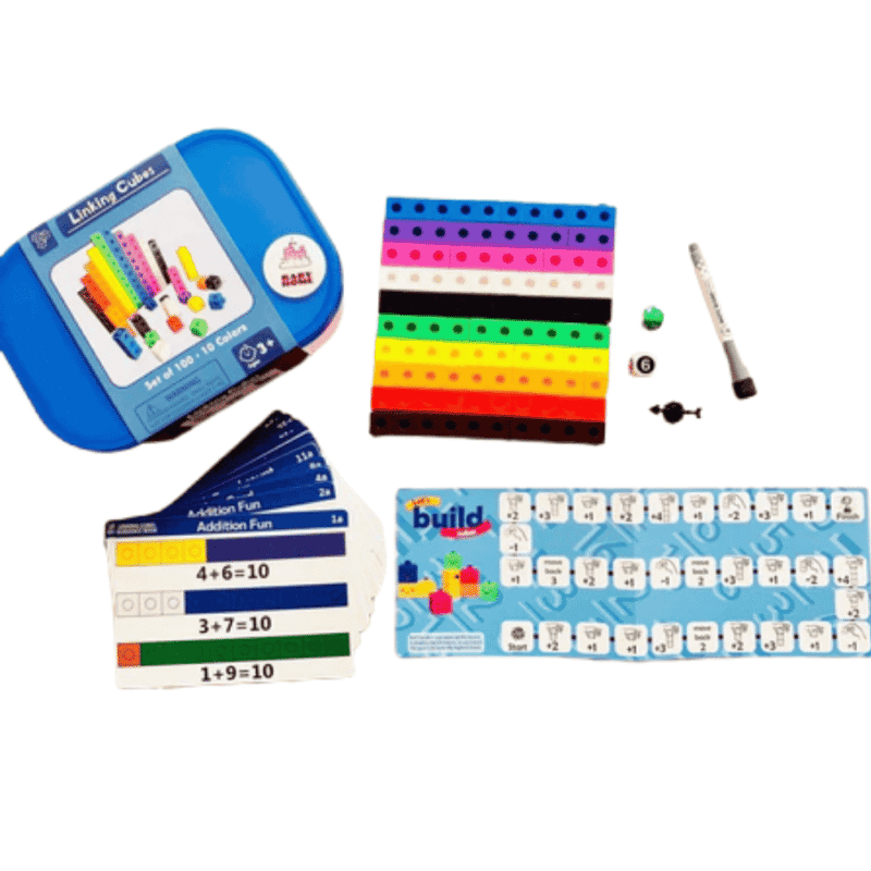 K-수학 링크 큐브 - 숫자 블록: 3세 이상 어린이를 위한 수학 학습 및 사고력 훈련 도구 (플라스틱 상자) (Math link cube - Number block giáo cụ học toán và rèn luyện tư duy cho bé từ 3 tuổi (Hộp nhựa))