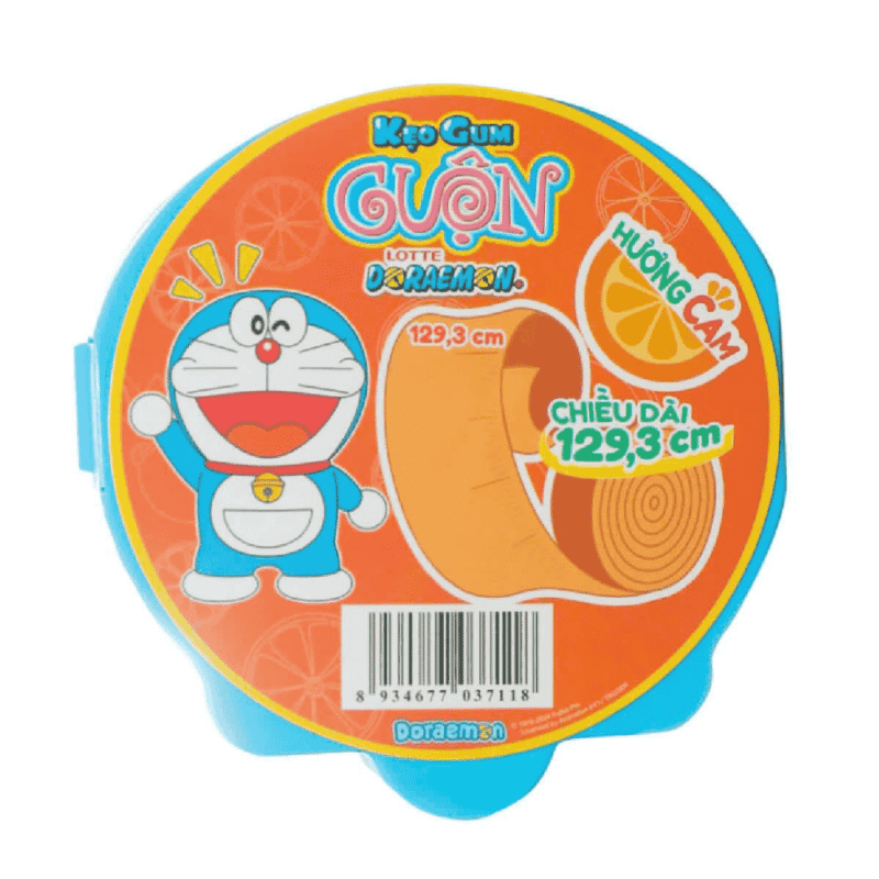 A-도라에몽 오렌지맛 롤껌 56g (Kẹo gum cuộn Doraemon hương cam 56g)