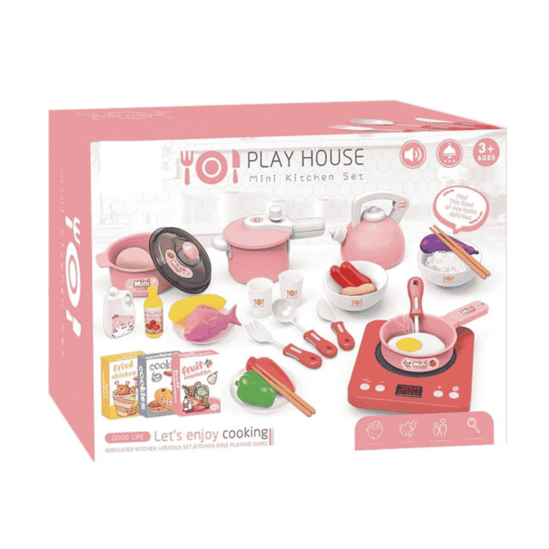 K-플레이하우스 36피스 핑크 주방놀이 세트는 아이들을 위한 아름답고 안전한 주방 장난감입니다. (Bộ đồ chơi nấu ăn nhà bếp 36 chi tiết màu hồng Play House)
