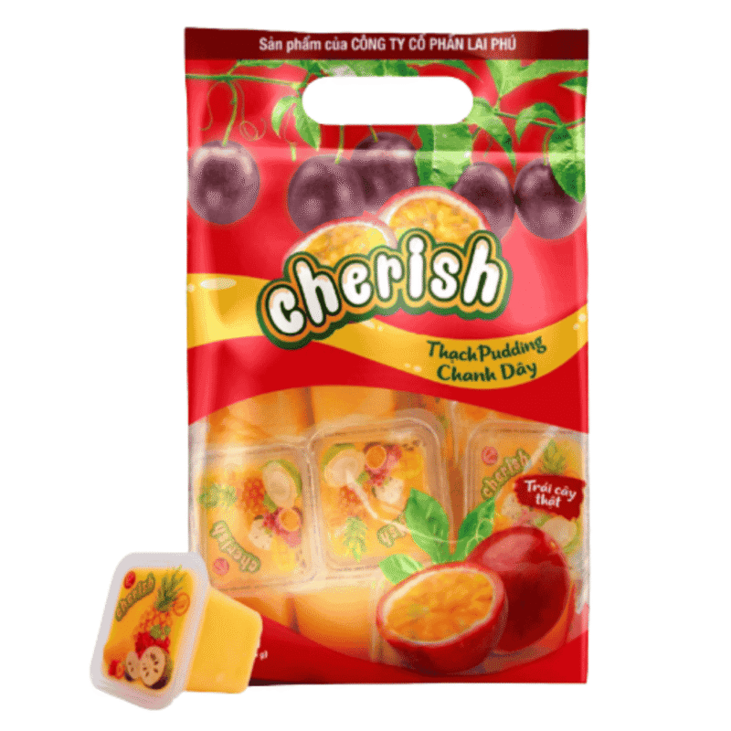 Cherish 패션후르츠맛 푸딩 젤리 405g(Thạch Pudding Cherish Vị Chanh Dây Gói 405G)