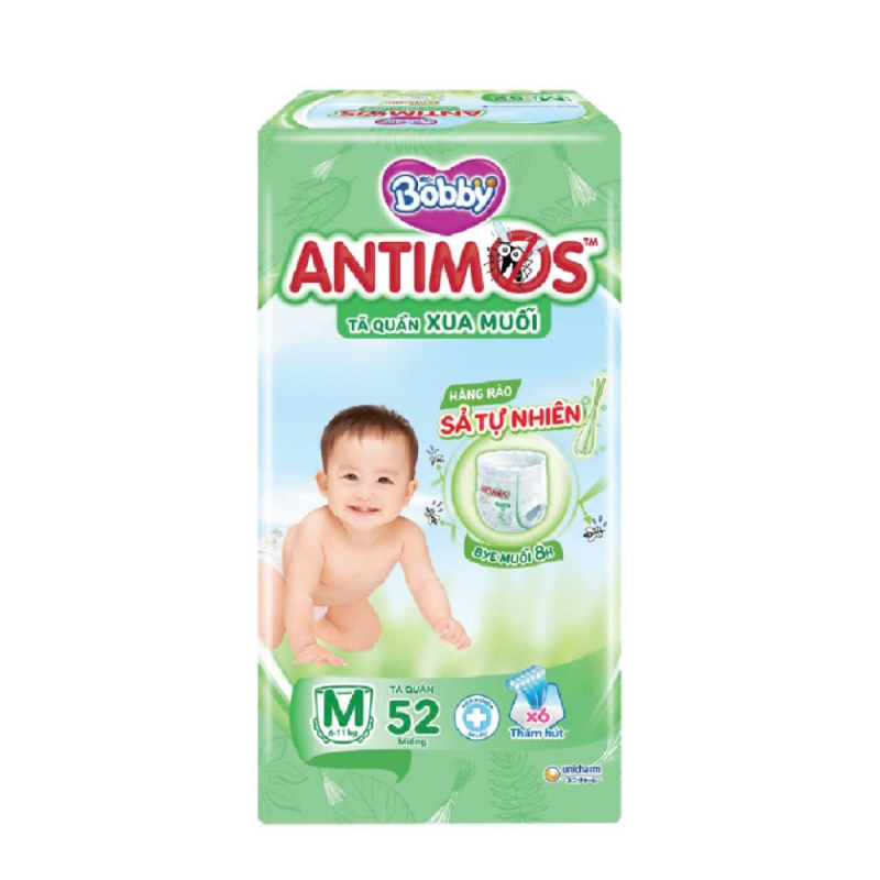 A-Bobby Antimos 모기 퇴치 기저귀 52개 size M (Tả quần Bobby Antimos xua muỗi size M 52 miếng)