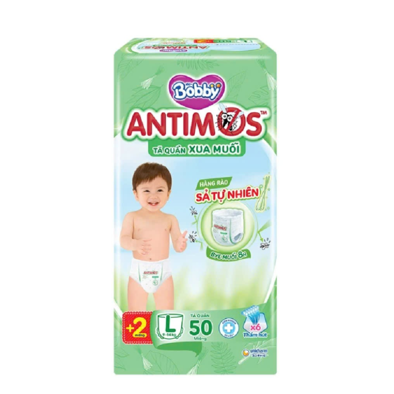 A-Bobby Antimos 모기 퇴치 기저귀 50개 size L (Tả quần Bobby Antimos xua muỗi size L 50 miếng)