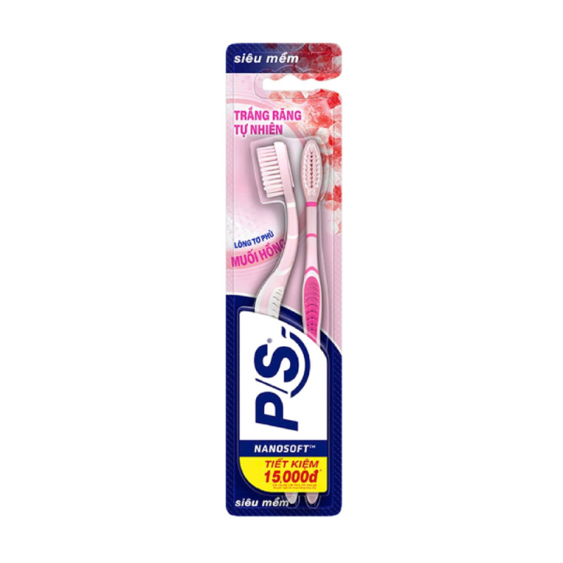 A-P/S muối hồng 천연 미백 칫솔 2개 묶음 (Lô 2 bàn chải đánh răng P/S muối hồng trắng răng tự nhiên)
