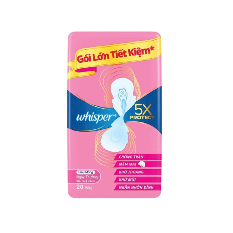 A-Whisper 5X 초박형 보호 생리대 24cm 20개 (Băng vệ sinh Whisper 5X bảo vệ siêu mỏng 24cm 20 miếng)