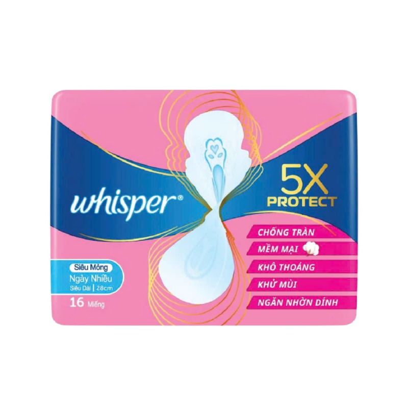 A-Whisper 5X 초박형 보호 생리대 28cm 16개 (Băng vệ sinh Whisper 5X bảo vệ siêu mỏng 28cm 16 miếng)