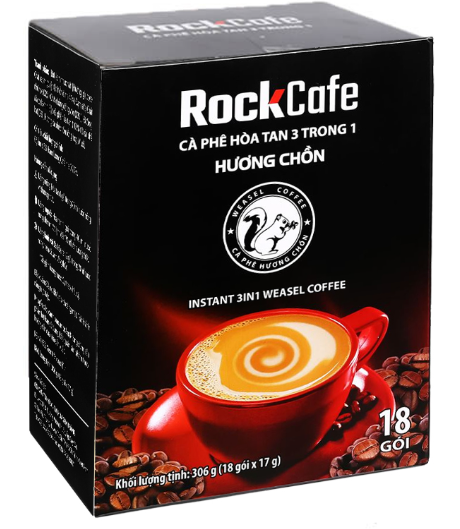 RockCafe 3 in 1 인스턴트 커피 위즐 커피 향 306g (Cà phê hòa tan 3 trong 1 RockCafe hương chồn 306g)